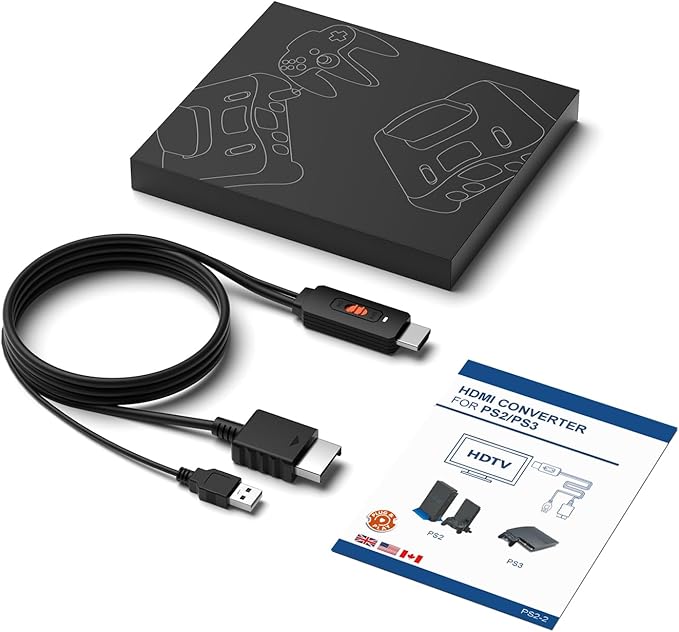 Azduou PS2 to HDMI Adapter HD-Link Cable Support ON/Off Switch, Converter PS3 - Image 9