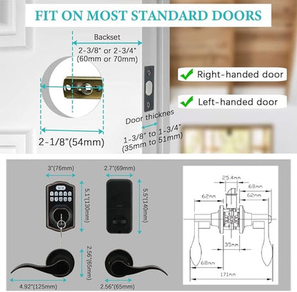 Fingerprint Door Lock with Passage Lever, Contemporary Electronic Keypad - Image 4