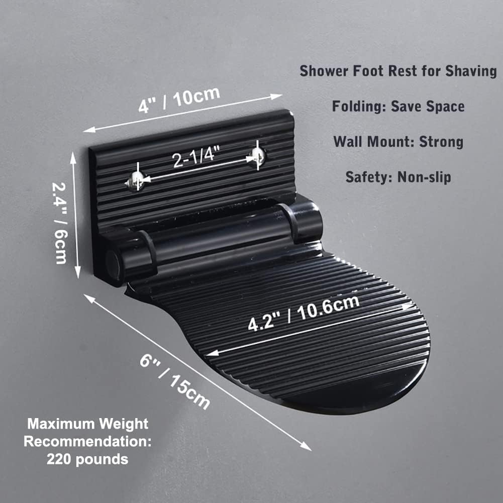 Shower Foot Rest for Shaving, Wall Mounted Folding Foot Stand for Bathroom, Black Metal