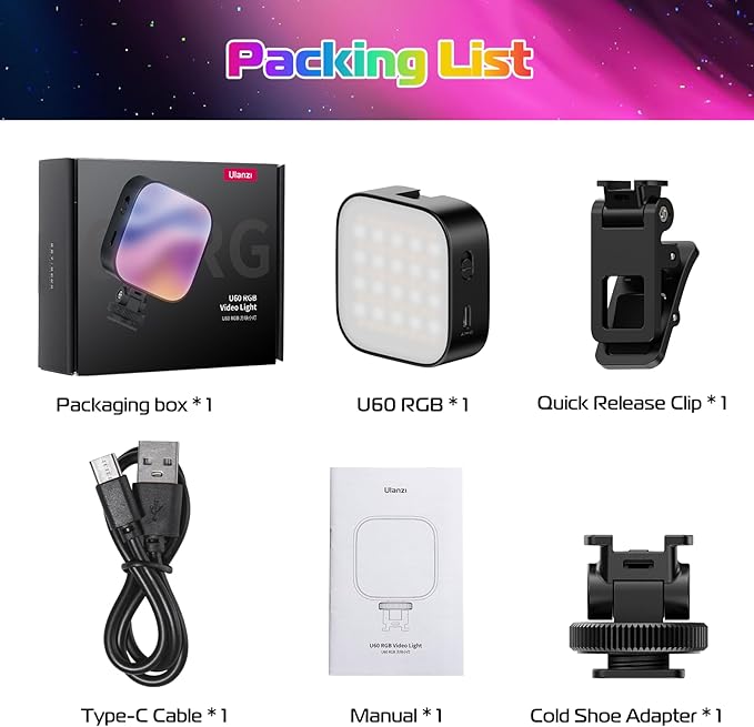 ULANZI U60 RGB Video Lights Black LED Camera Light 360° Full Color Portable - Image 8