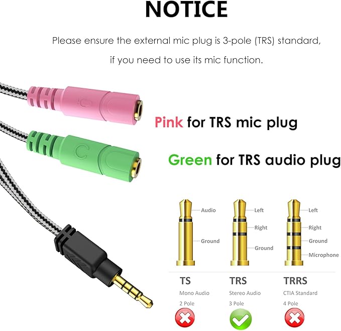 MillSO Headphone Mic Splitter, 3.5mm Headset Adapter 2 TRS Female to TRRS Male - Image 5