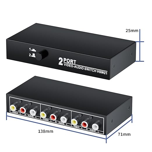 RCA Switch 2 in 1 Out Composite Video L/R Audio Switcher Selector Box 2X1 - Image 7