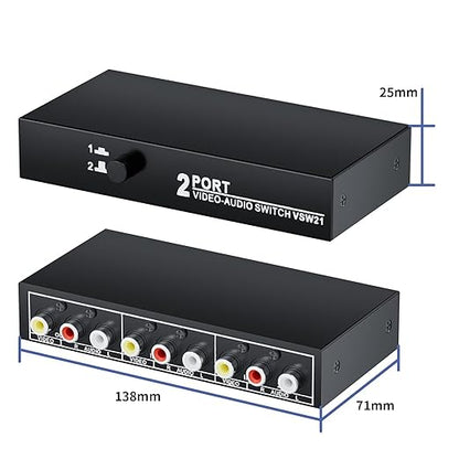 RCA Switch 2 in 1 Out Composite Video L/R Audio Switcher Selector Box 2X1 - Image 7