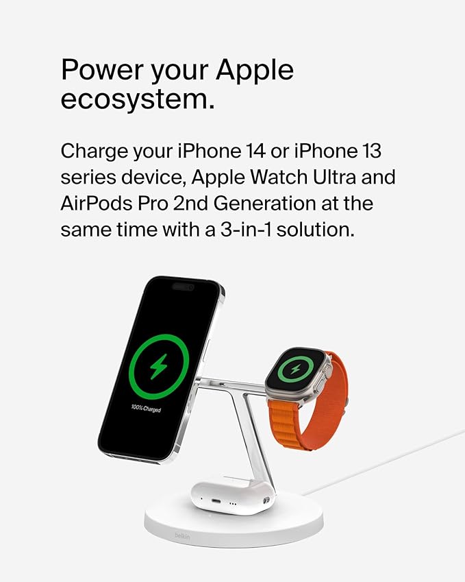 Belkin MagSafe Charger, 3-in-1 Wireless Charging Stand, 2ND GEN, 33% Faster - Image 2