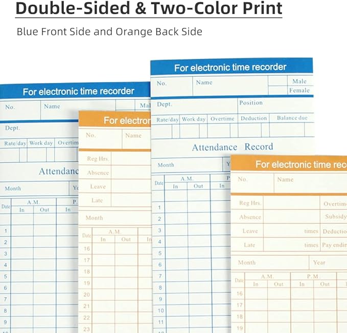TooCust 100-Piece Time Cards for Employees, Monthly Time Cards 2-Sided - Image 3