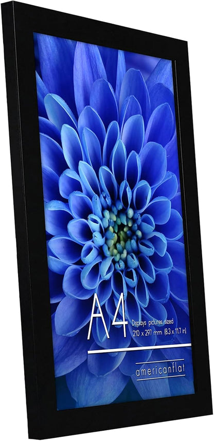 Americanflat A4 Picture Frame with Shatter-Resistant Glass - Set of 2-8.3x11.7 Frame with Engineered Wood - Signature Collection - A4 Frames for Tabletop and Wall Display - Black