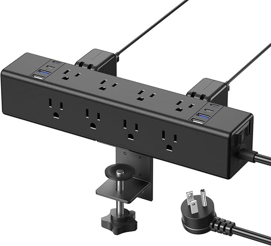 CCCEI Desk Outlet Station 20W USB C Port. 12 Outlet Desktop Clamp Power Strip by CCCEI