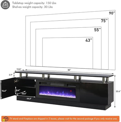 Fireplace TV Stand with 36" Fireplace, 80” Entertainment Center with LED Lights - Image 5