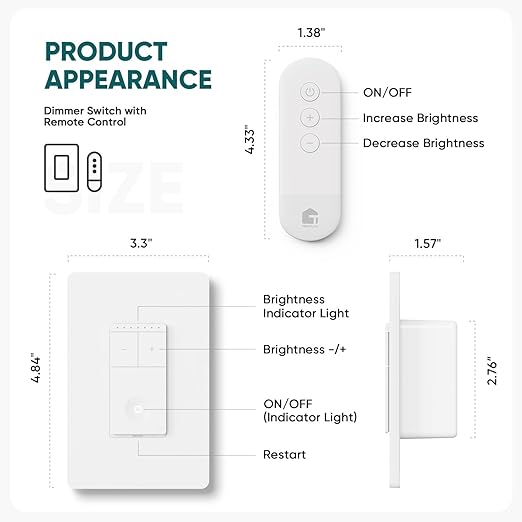 TREATLIFE Dimmer Switch with Magnetic Remote, Wireless Light Switch, Single - Image 8