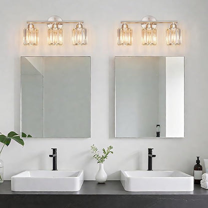 FDPBY Modern 3 Light Crystal Vanity Light, Brushed Nickel Vertical Bathroom - Image 7
