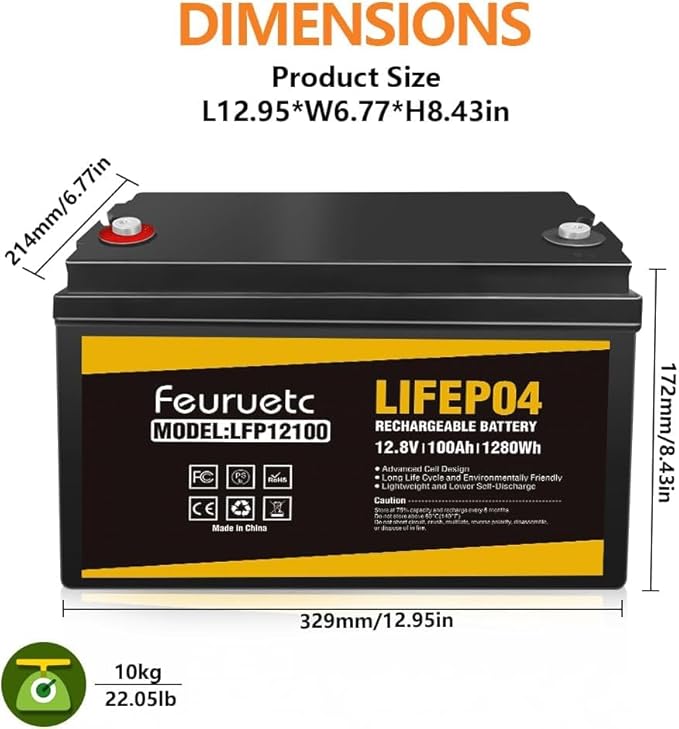12V 100Ah LiFePO4 Battery with 100A BMS, 15000+ Deep Cycles, Solar Energy - Image 3