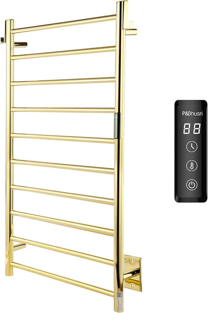 P&Bhusri Polished Gold Heated Towel Rack, 21.65" L x 39.4" H 10-bar Fast Dry by PBhusri