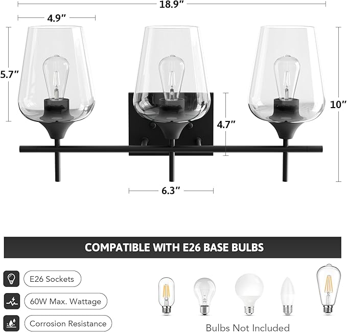 VONLUCE Bathroom Vanity Light, 3 Light Bathroom Light Fixture Over Mirror - Image 4
