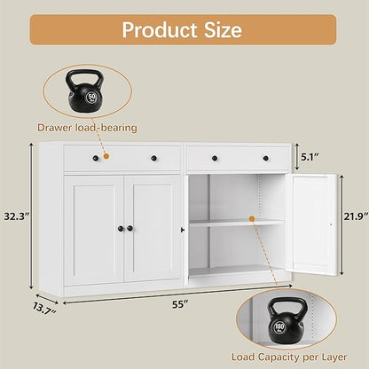 Metal Storage Cabinet with 2 Doors and 1 Drawer，Farmhouse Buffet Cabinet with - Image 2