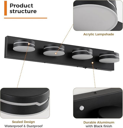 26In Motion Sensor Vanity Light, Matte Black 3CCT 4-Light Modern LED Bathroom - Image 7