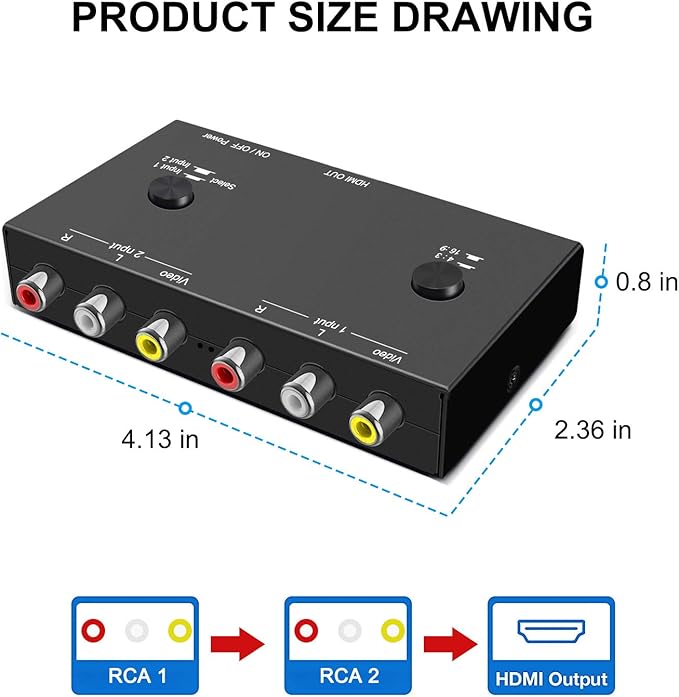 Azduou 2 AV to HDMI, 1080P/720P TV 2 Way RCA Composite CVBS AV Switch to HDMI - Image 3