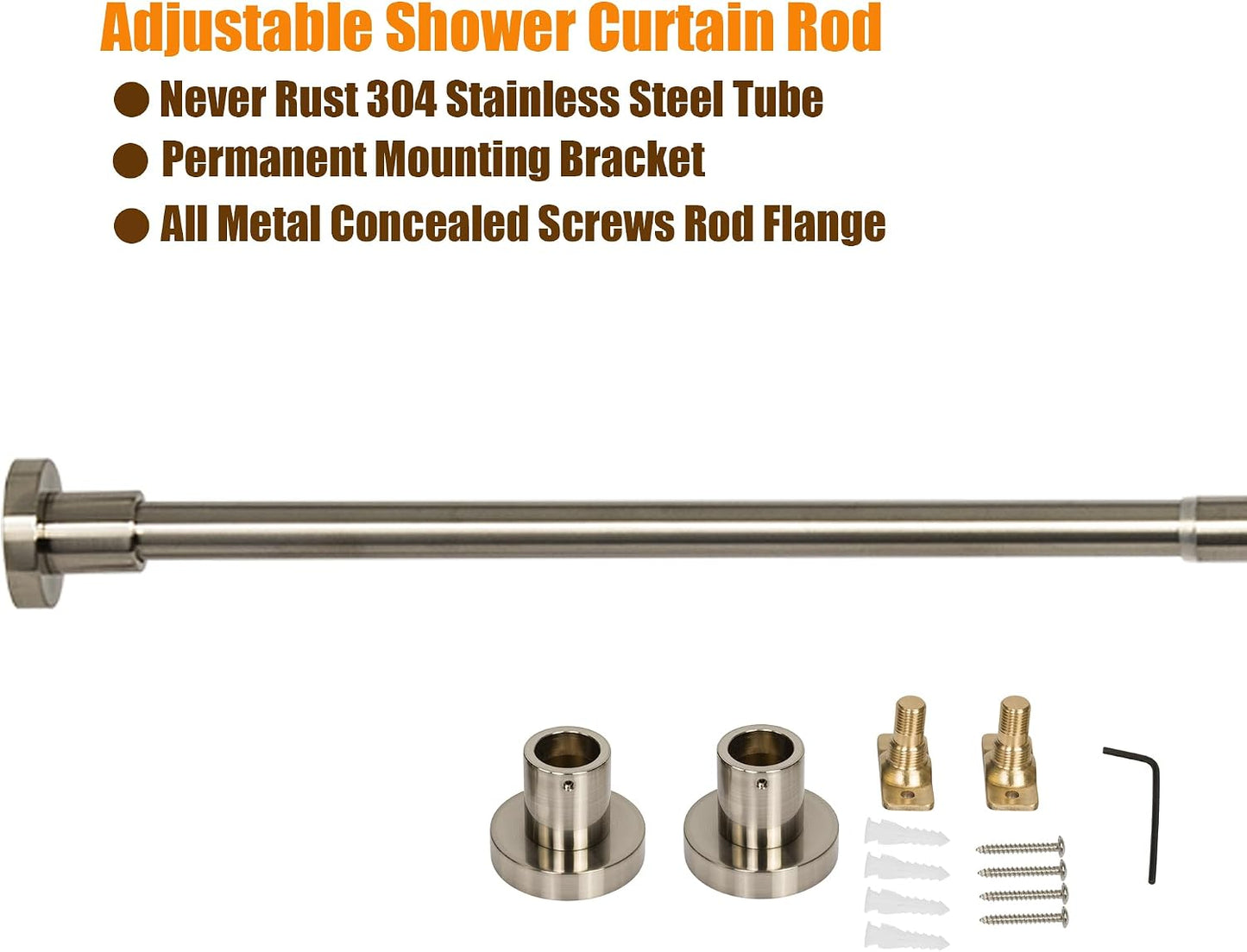 Heavy Duty Shower Rod, Adjustable Shower Curtain Rod, Expandable 47-84 Inch, Permanent Mount Shower Rod, Never Rust Stainless Steel For Window Curtain and Closet, Brushed Nickel