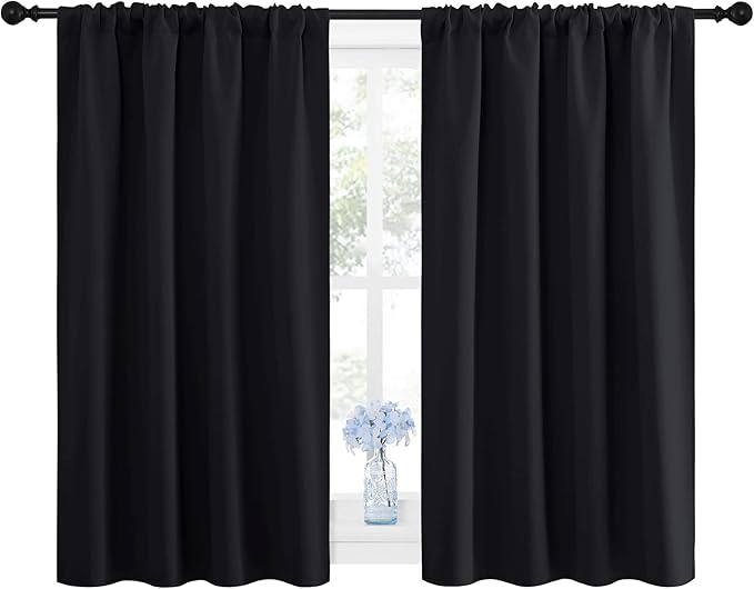 NICETOWN Black Blackout Curtains and Drapes 48 inches Long, Privacy RV Draperies - Image 2