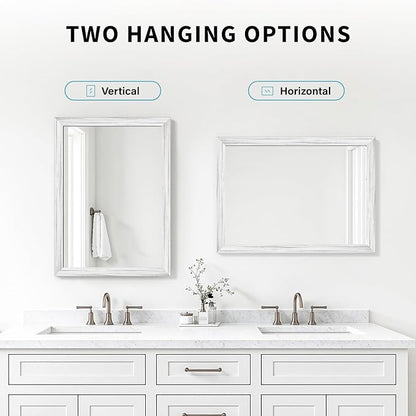 White Wood Effect Framed Wall Mirror, 24x36 Rectangle Mirror, Anti-desilvering - Image 6