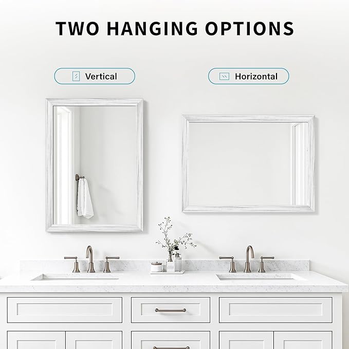 White Wood Effect Framed Wall Mirror, 24x32 Rectangle Mirror, Anti-desilvering - Image 5