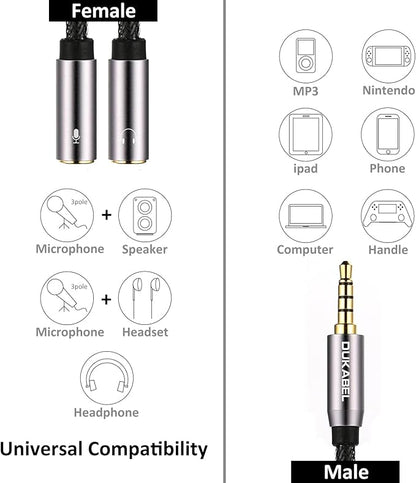 DUKABEL Long Headsets Splitter Adapter 3-Pole TRS Micprhone & Audio Female to - Image 2