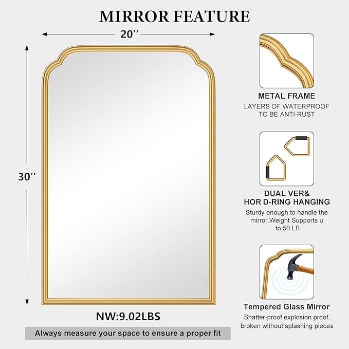 20X30 Inch Gold Bathroom Mirror - Image 5