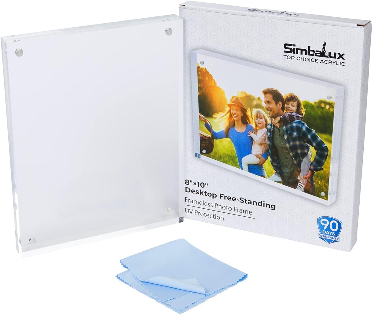 SimbaLux Magnetic Acrylic Picture Photo Frame 8x10 inches UV Protection | 24mm Thick, Clear Glass Like, Double Sided Frameless Desktop Floating Display, Free Standing, 20% Thicker than Most, 1 Pack