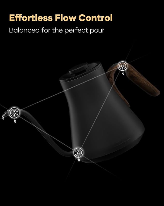 Gooseneck Electric Kettle with Precise ±1℉ Temperature Control, Wood-Accented - Image 4