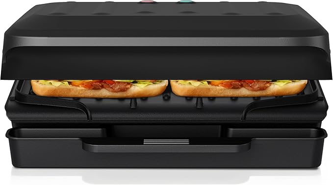 2-Serving Electric Grill and Panini Press, Tough Non-Stick Coating, Drip Tray - Image 2