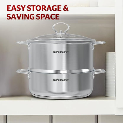 SUNHOUSE 2-Tier Stainless Steel Steamer Pot - Image 8