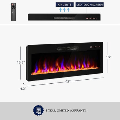 BELLEZE 42" Electric Fireplace Heater, 1400 W Recessed & Wall Mounted Electric - Image 2