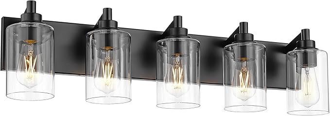 METWET 5-Light Bathroom Light Fixtures, 30 Inch Black Vanity Light by Metwet