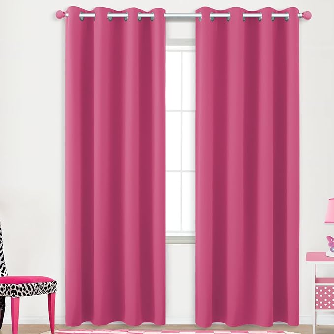 KOUFALL Hot Pink Curtans 96 Inches Long by KOUFALL