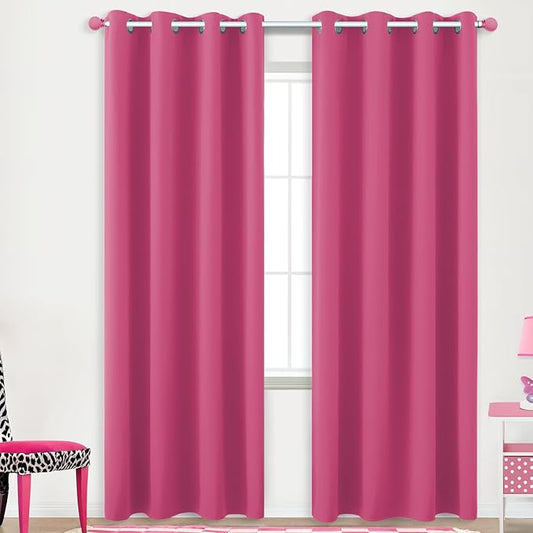 KOUFALL Hot Pink Curtans 96 Inches Long by KOUFALL