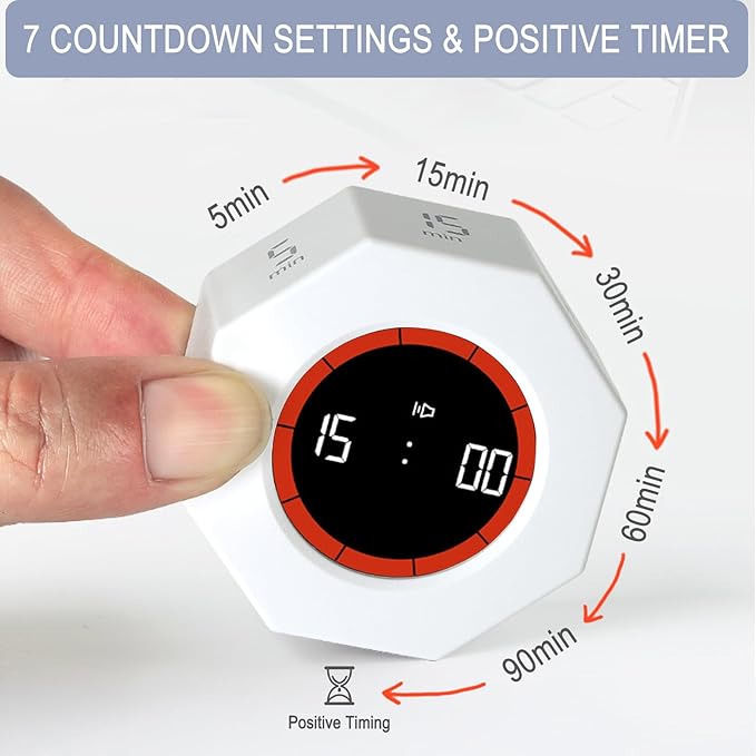 GuDoQi Digital Productivity Timer, Octagon Rotating Pomodoro Timers - Image 4