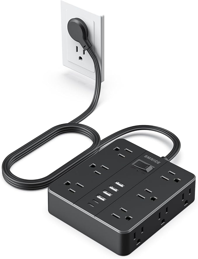 Power Strip Flat Plug with 12 Outlets 6 USB, SMNICE Surge Protector Charging by SMNICE