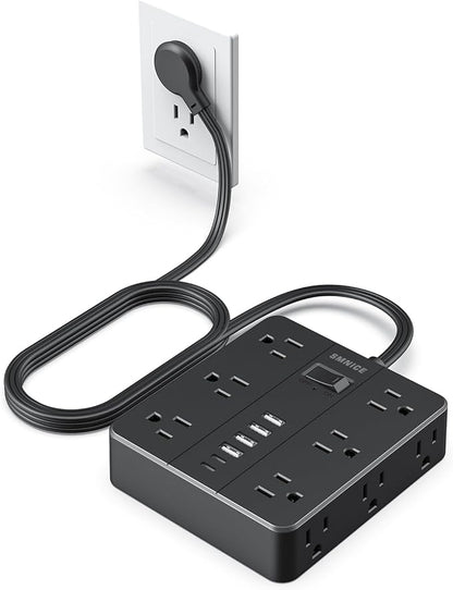 Power Strip Flat Plug with 12 Outlets 6 USB, SMNICE Surge Protector Charging by SMNICE