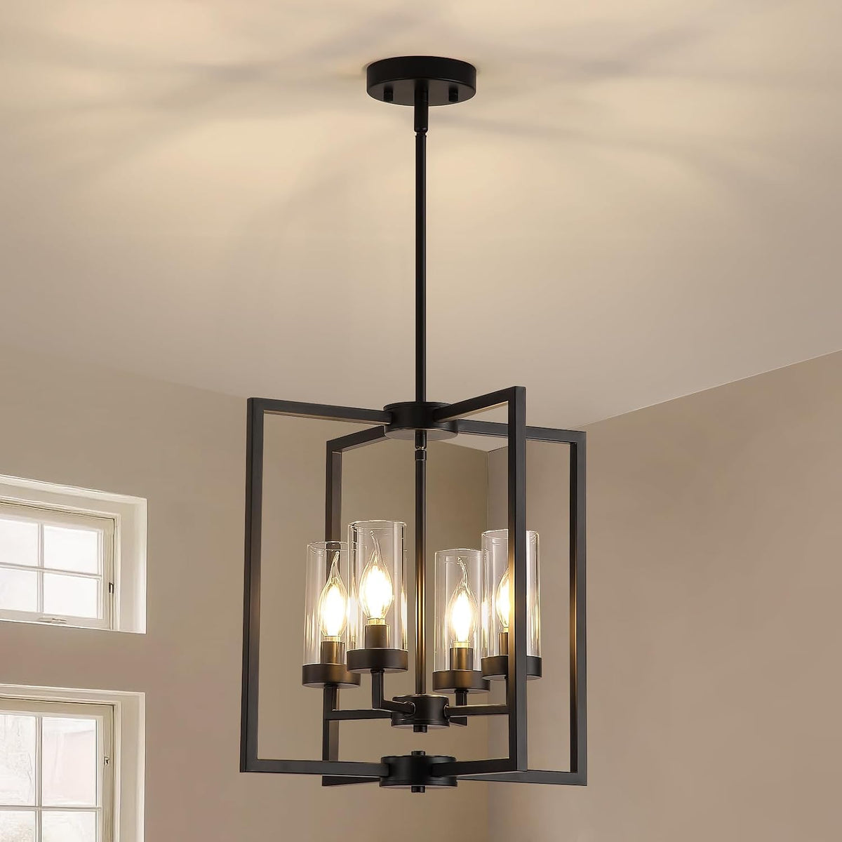 Black Chandeliers for Dining Room, 4-Light Entryway Chandelier for Foyer, 15....
