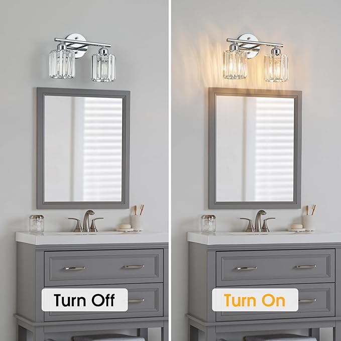 FDPBY Modern 2 Light Crystal Vanity Light, Chrome Vertical Bathroom Light - Image 6