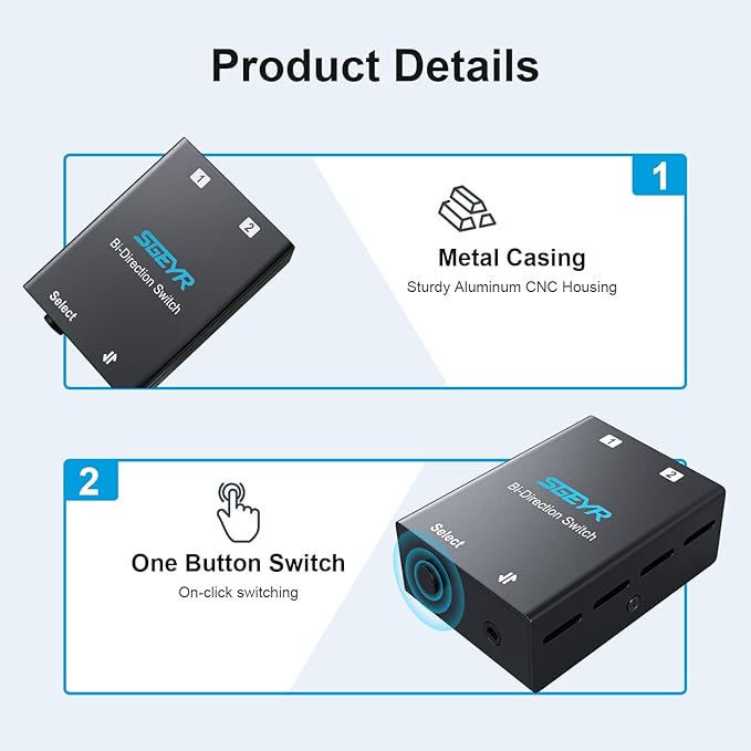 Audio Switch 3.5mm Bi-Direction Switch, Stereo Audio Switcher 2 in 1/1 in 2 Out - Image 6