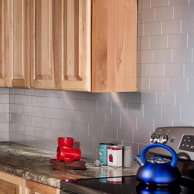 AULIGET 100-Piece Peel and Stick Backsplash Metal Tile, Laundry Room - Image 2