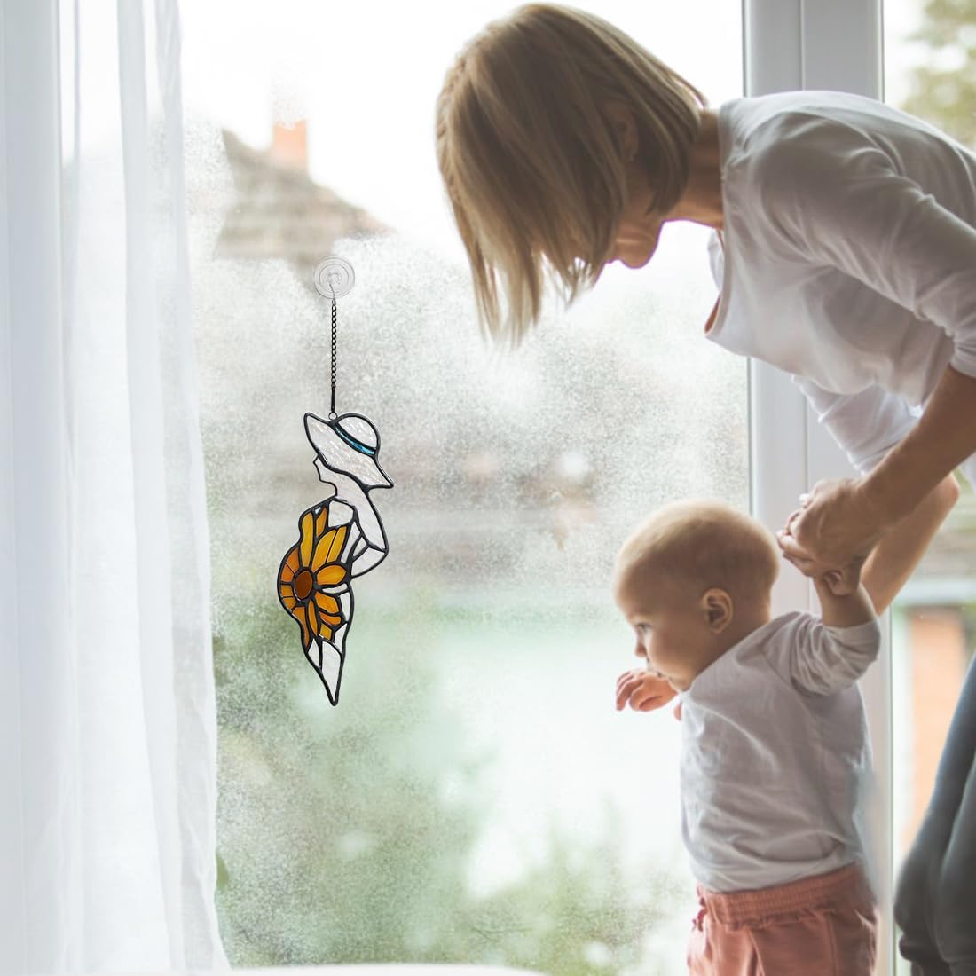 BOXCASA Sunflower Stained Glass Window Hanging Pregnancy Gift Suncatcher | Handcrafted Sunflower Stained Glass Suncatcher Gifts for Women First Time Mom Mom to Be Pregnancy Gift Window Hanging Decor