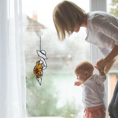 BOXCASA Sunflower Stained Glass Window Hanging Pregnancy Gift Suncatcher | Handcrafted Sunflower Stained Glass Suncatcher Gifts for Women First Time Mom Mom to Be Pregnancy Gift Window Hanging Decor