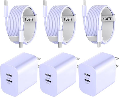 Phone 17 16 15 Pro Max Charger Cable, 20W Dual Port USB C Fast Charger Block by Auorld