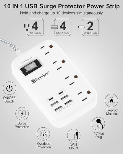 6 USB Surge Protector Power Strip- 5Ft Travel Power Strip - Image 3