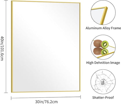 30x40In Gold Bathroom Mirror for Wall, Brushed Gold Rectangle Mirrors - Image 5