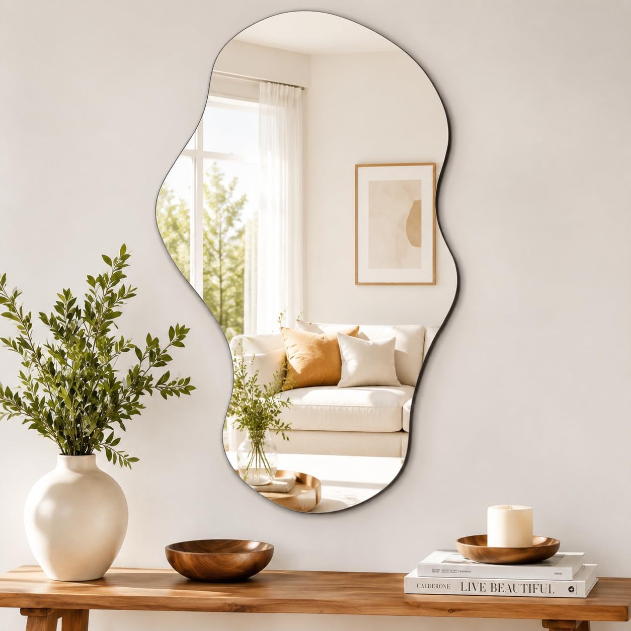 PERFNIQUE Irregular Wall Mirror Asymmetrical Mirror, 43''x24'' Decorative Modern Wall Decor for Bathroom Bedroom Living Room Entryway, Cloud Frameless, Wall Mounted(43''x24'', Cloud)