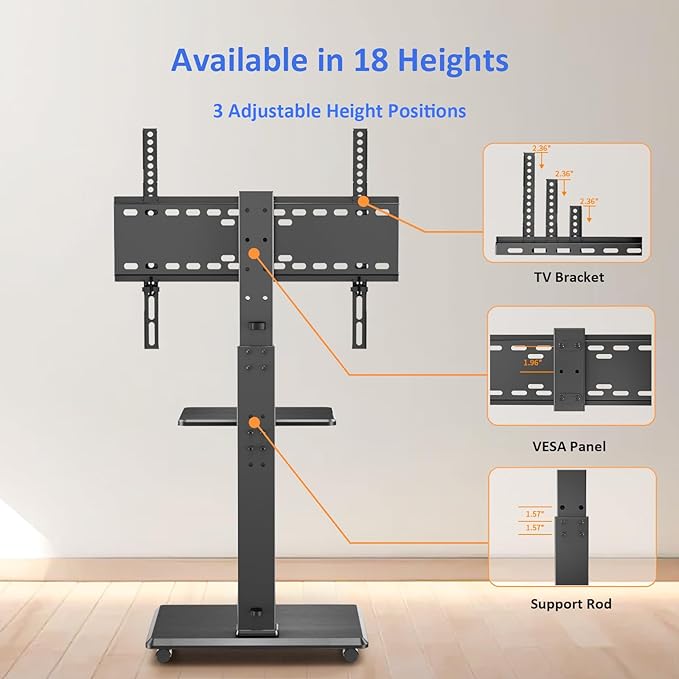 Rolling TV Stand, Mobile TV Cart - Image 5