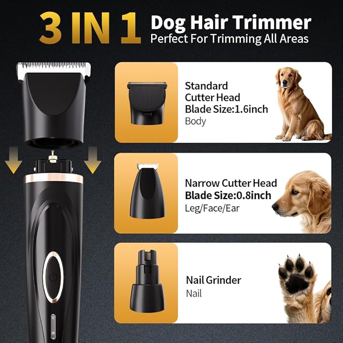 Dog Clippers Grooming Kit with Paw Trimmer, 3 in 1 Low Noise Electric - Image 3