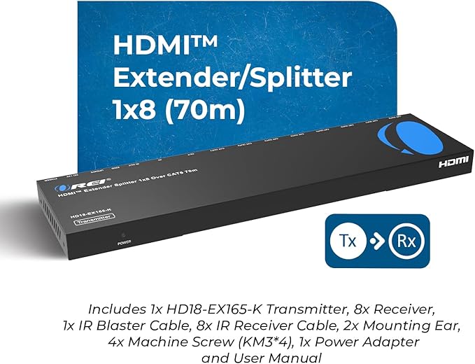 OREI 4K 1x8 HDMI Extender Splitter Multiple Over CAT 6/7 Cable - Image 10